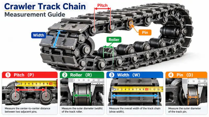 Illustrated procedure for checking chain dimensions